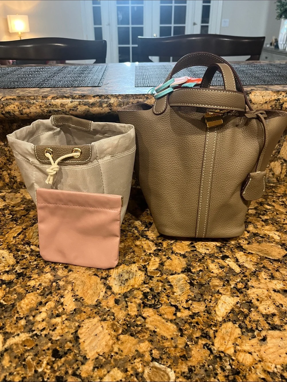 Amazon Taupe Genuine Leather Bucket Bag Top-Handel Satchel Handbag